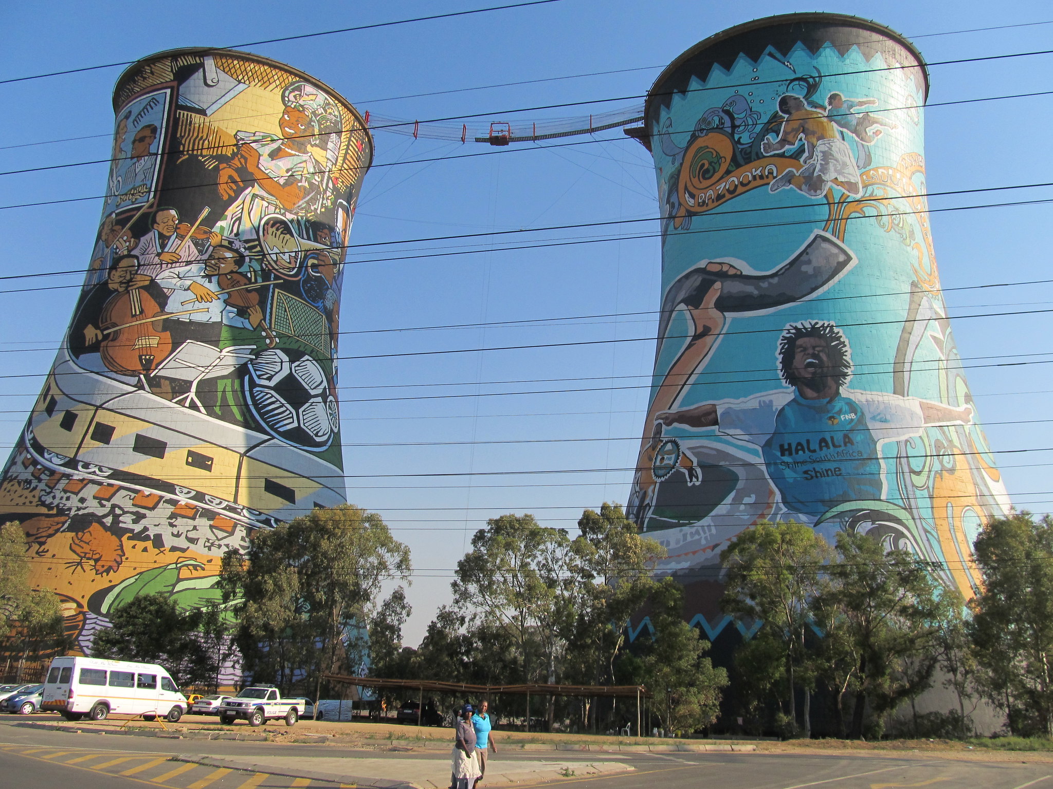 Cooling towers at a long-closed coal fired electric plant. Now utilised as a recreation area in Soweto, South Africa.